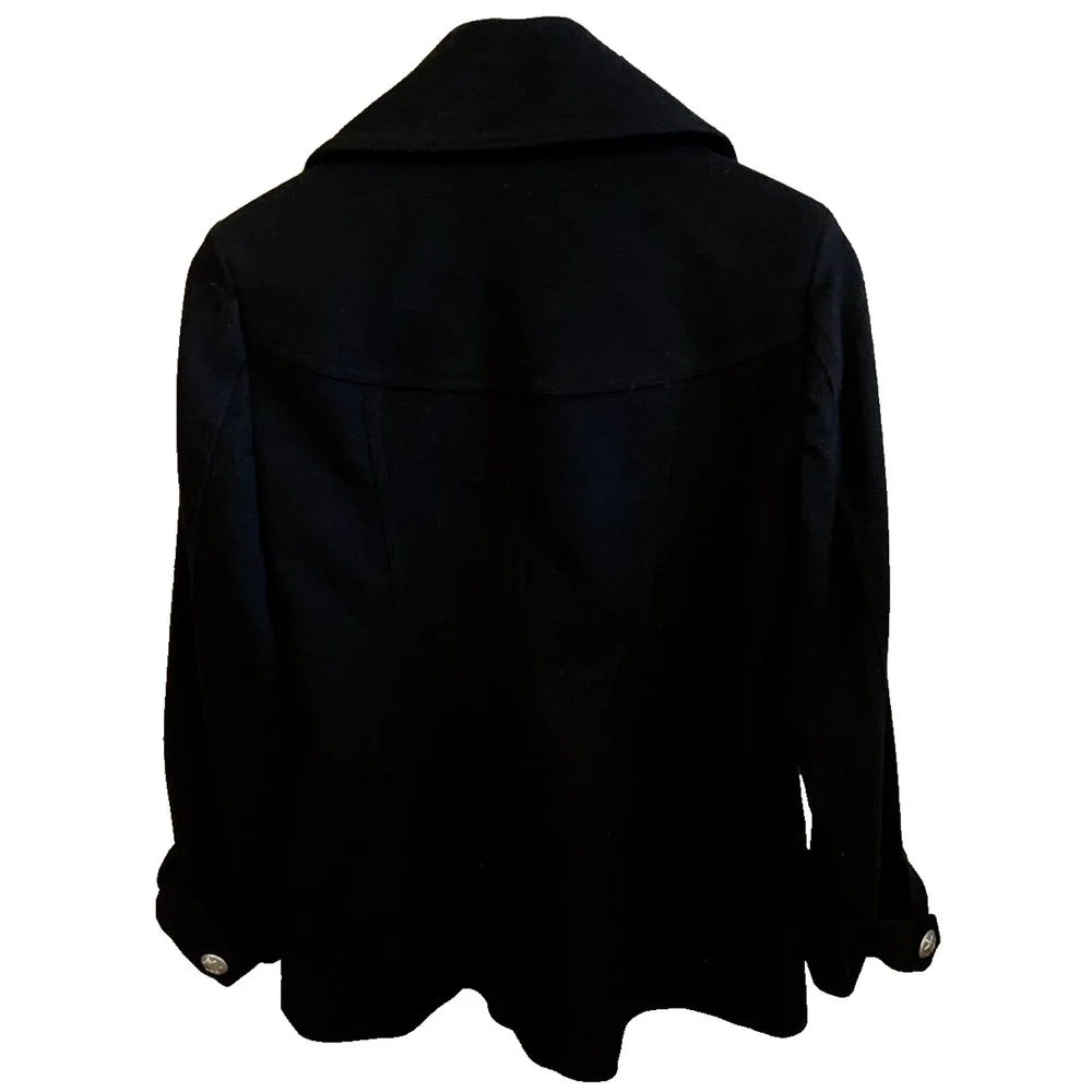 Nautica  SZ 4 Wool Blend Peacoat Black Anchor Silver Buttons Double Breasted